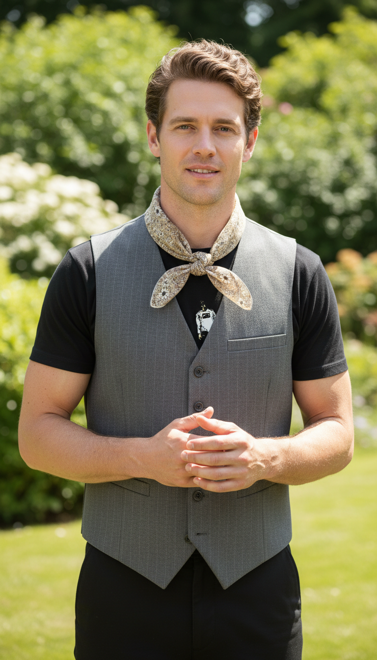Men's Cotton Linen Scarf - Houndstooth Print Square - Image 12