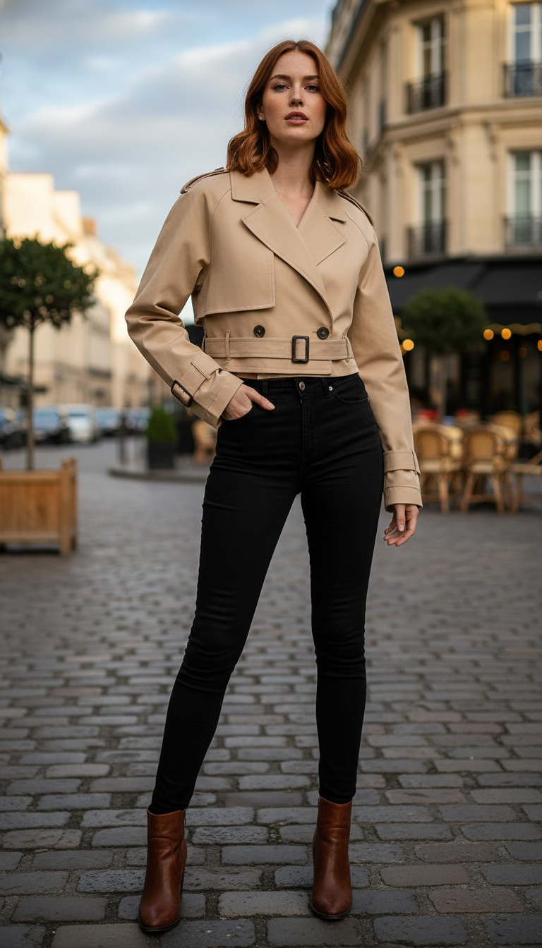 Women's Belted Cropped Trench Coat - Vintage Double - Side View