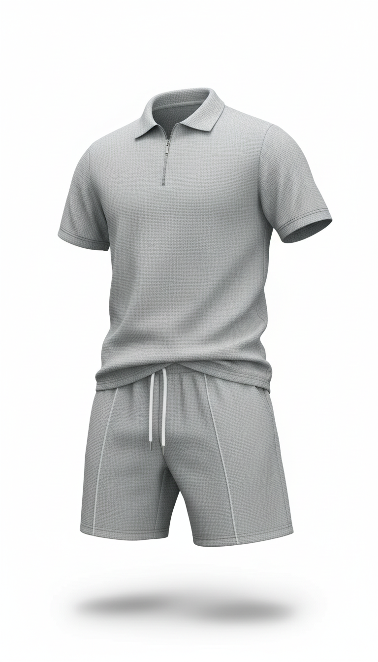 OURYE Men's Waffle Knit Two-Piece Set - Regular Fit in Black