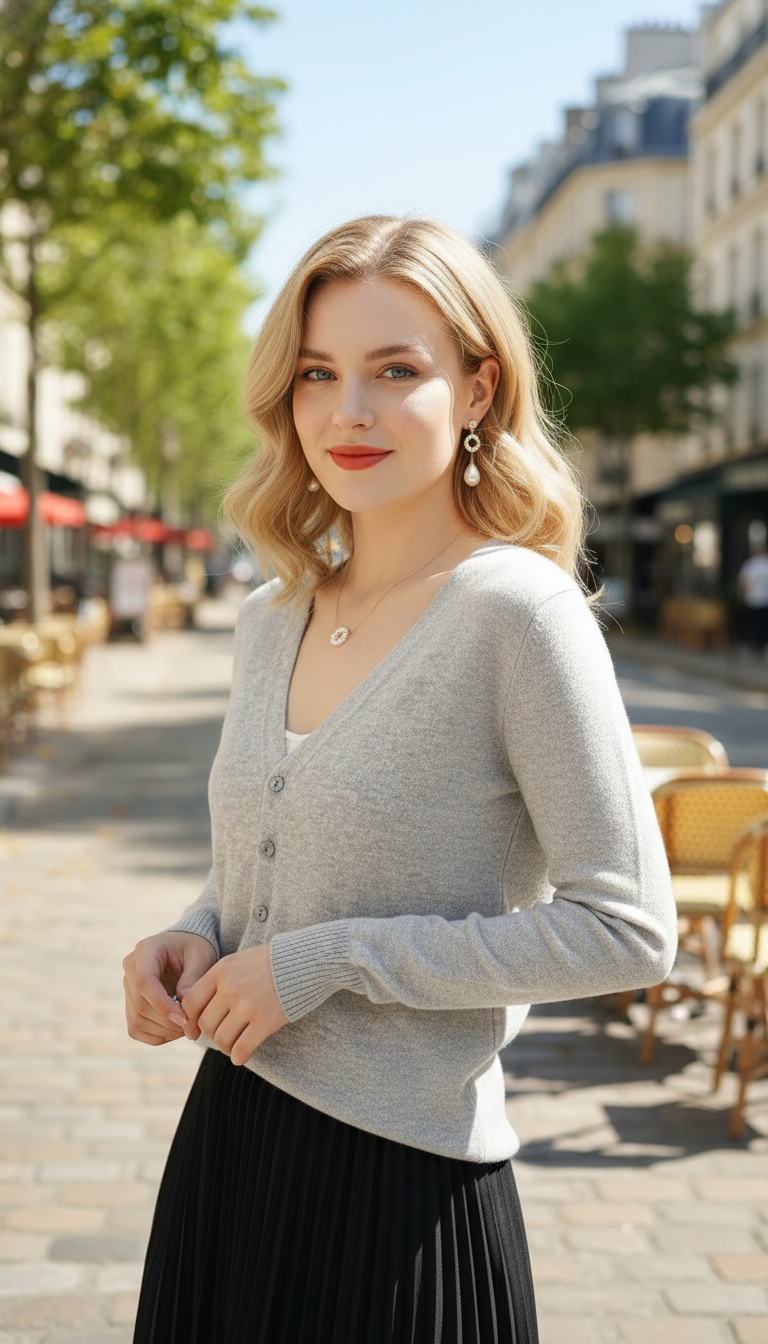 Women's V-Neck Cardigan - Loose Fit Button-Up Sweater - Back View