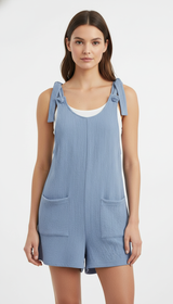OURYE Women's Denim Romper - Wide Leg in White