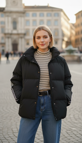 Women's Waterproof Down Jacket - Stand-Up Collar Loose - Front View