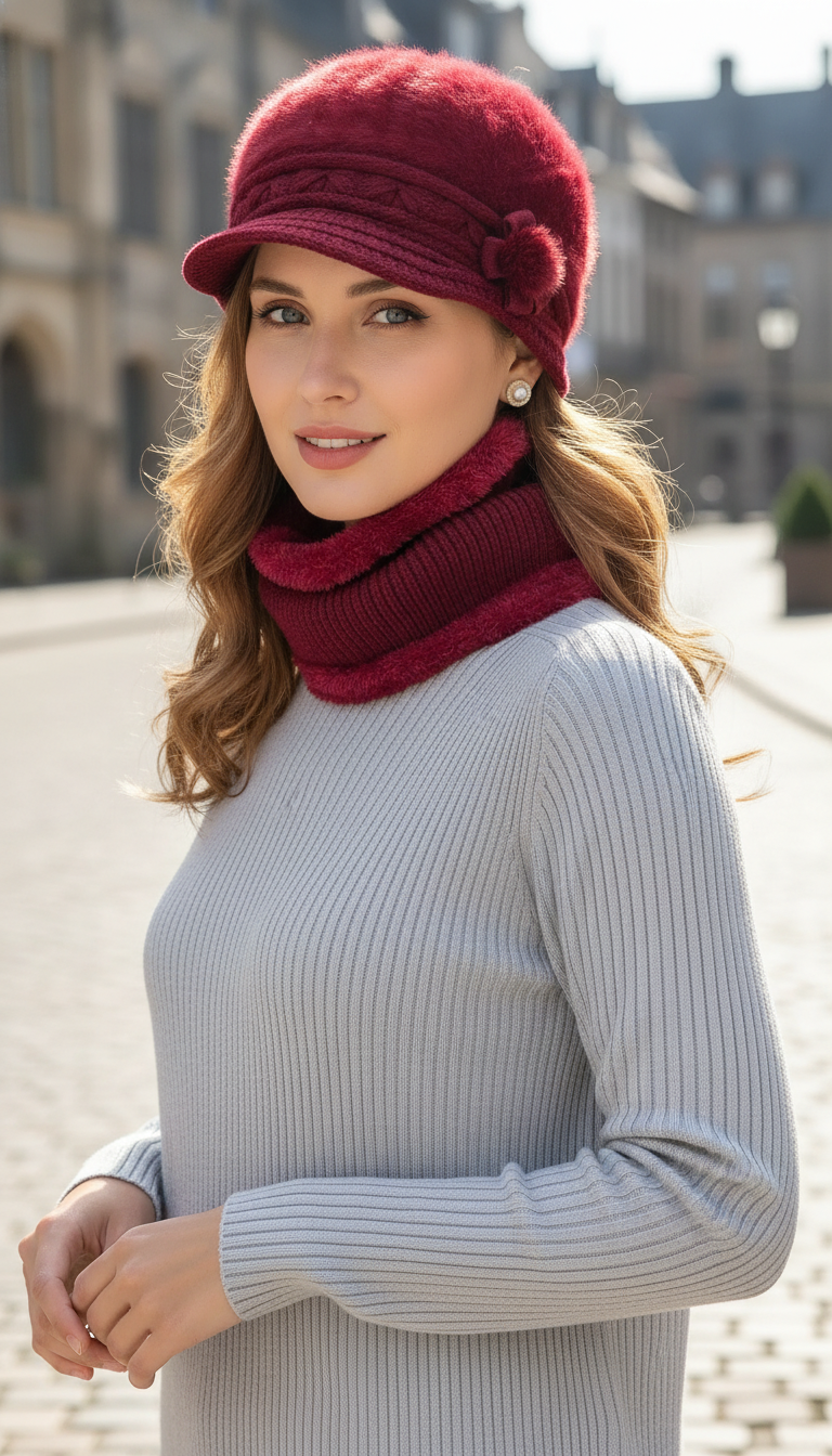 Women's Hat & Scarf Set - Faux Fur - Back View