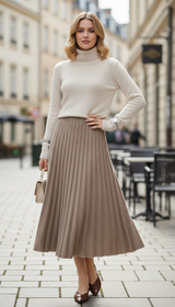 Mink Cashmere Pleated Skirt – Women's High-Waist Knitted - Side View