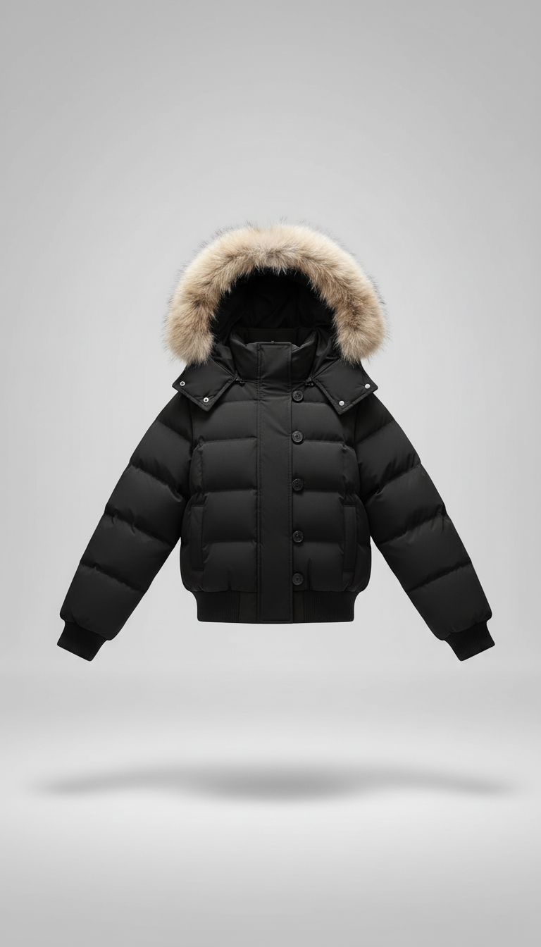 OURYE Women's Down Puffer Jacket - Cropped in Black