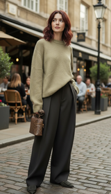 Women's High-Waisted Wide Leg Pants - Pleated Casual - Image 8