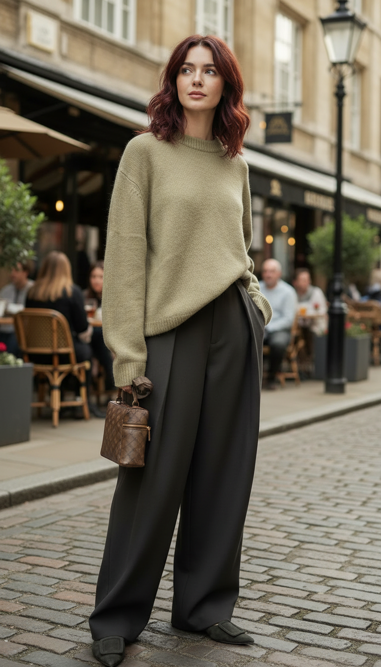 Women's High-Waisted Wide Leg Pants - Pleated Casual - Image 8