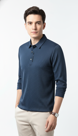 Herren Waffel-Langarm-POLOSHIRT mit Buchstaben-Revers, lässiges Oberteil