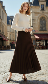 OURYE Women's Cashmere Turtleneck Skirts - A Line in Coffee