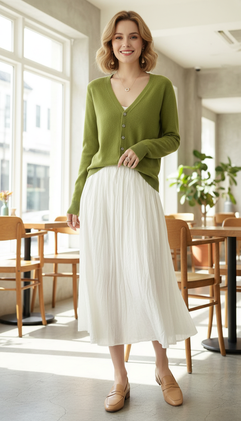 Women's V-Neck Cardigan - Loose Fit Button-Up Sweater - Image 16