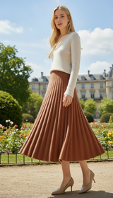 OURYE Women's Cashmere Turtleneck Skirts - A Line in Coffee