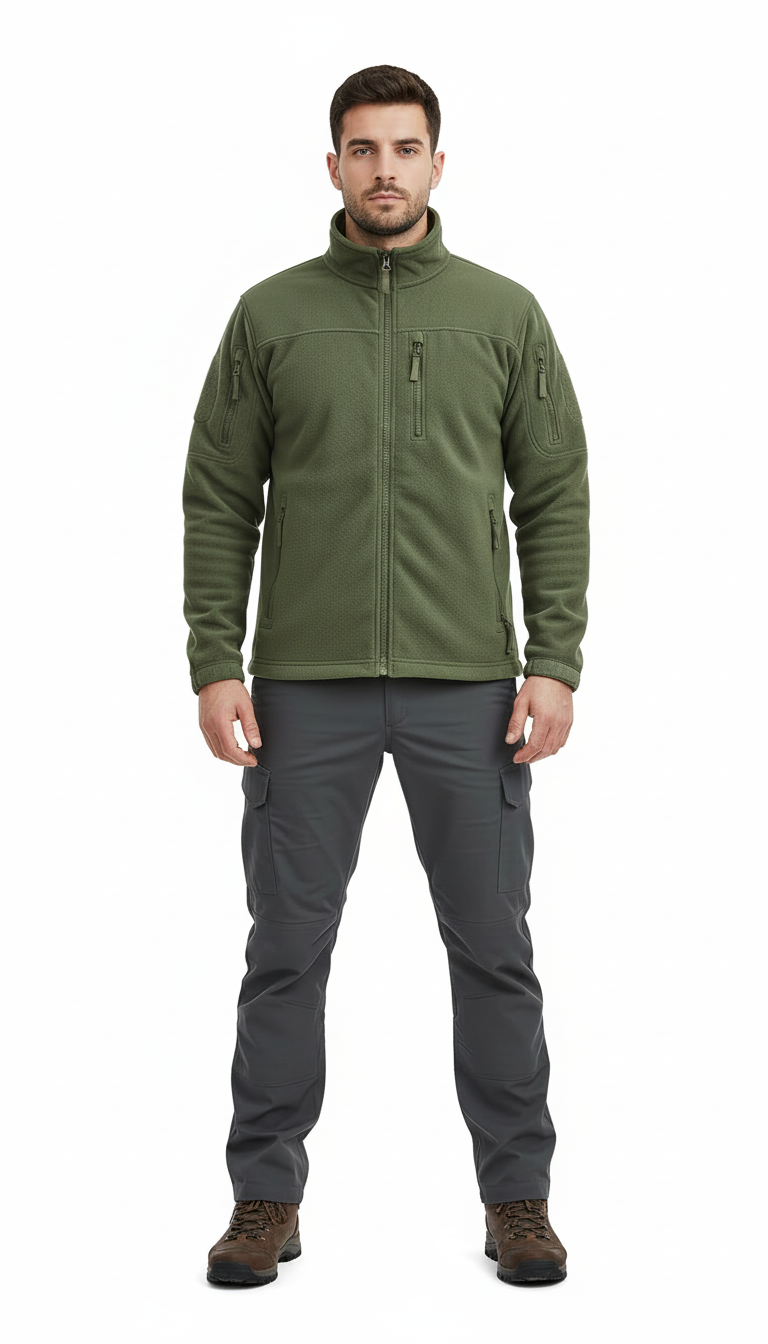OURYE Men's Fleece Overcoat Jacket - Regular Fit in Green