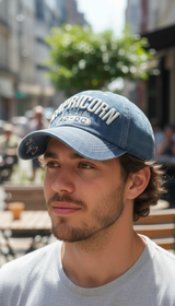 Denim Baseball Cap – Embroidered Letter Snapback Hat - Side View