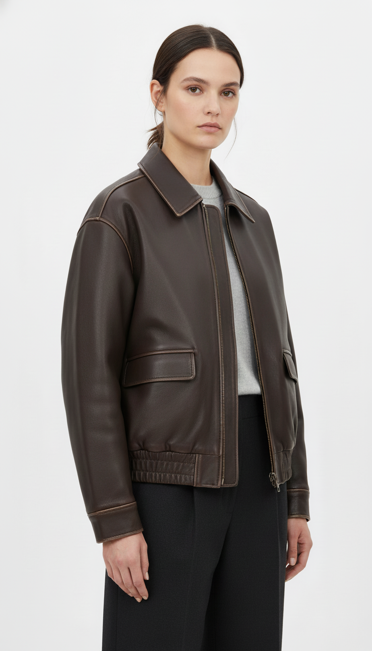 OURYE Women's Faux Leather Biker Jacket - Oversized in Brown