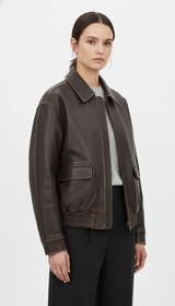 OURYE Women's Faux Leather Biker Jacket - Oversized in Brown