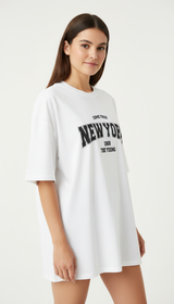 Women's Oversized Letter Print T-Shirt - 100% Cotton Loose Fit Streetwear Graphic Tee
