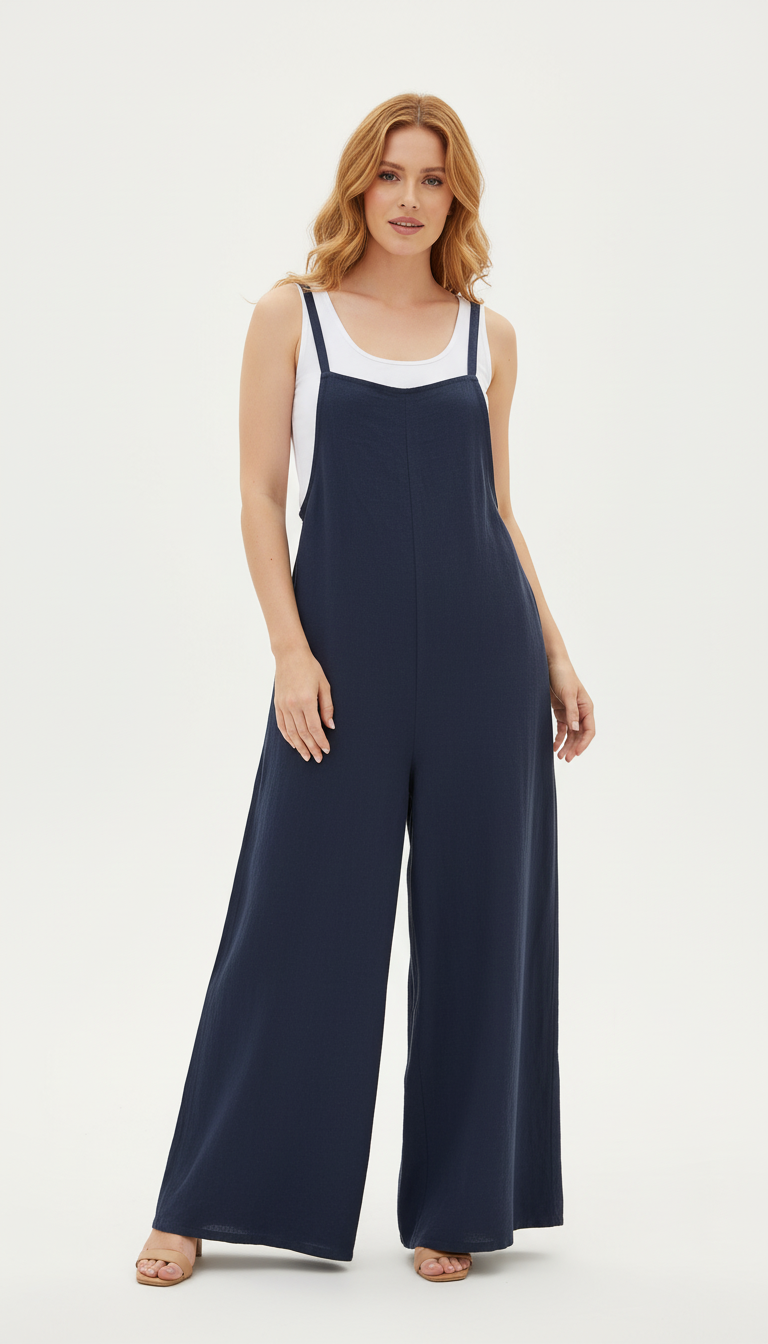 OURYE Women's Cotton Turtleneck Jumpsuit - Wide Leg in White