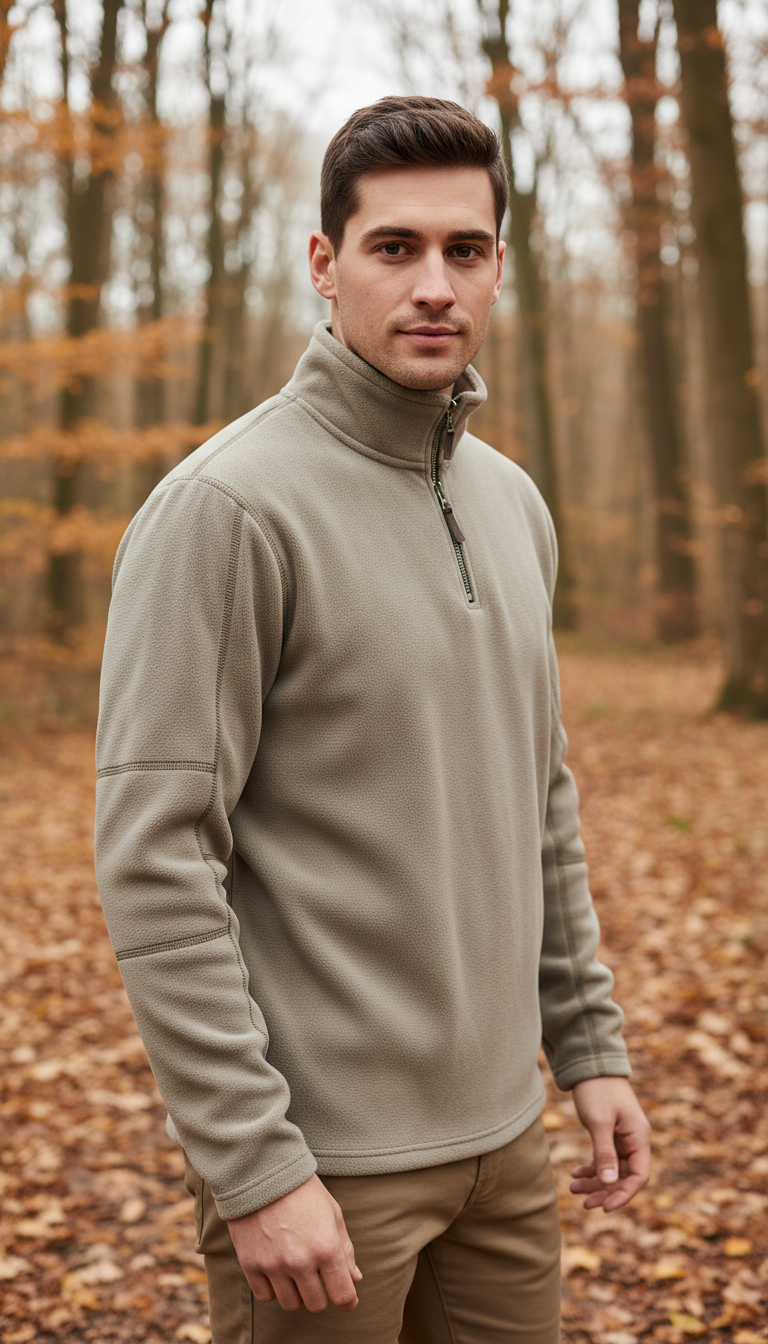 Men's Thicken Warm Fleece Jacket - Zipper Neck - Back View