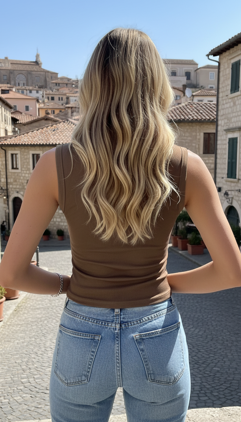 Women's Pleated Half-High Neck Tank - Slim Fit - Back View
