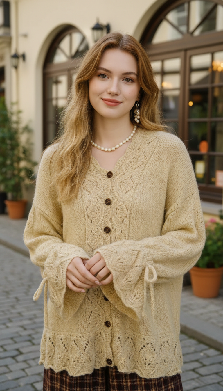 Handmade Crochet Cardigan - Premium Mohair Flare Sleeve - Front View