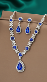 Crystal Teardrop Necklace and Earring Set - 3-Piece - Detail Close-Up