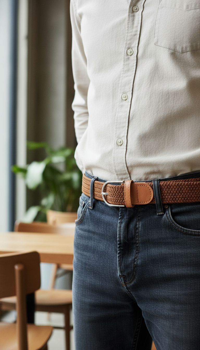 Stretch Canvas Leather Belt for Men & Women - Front View