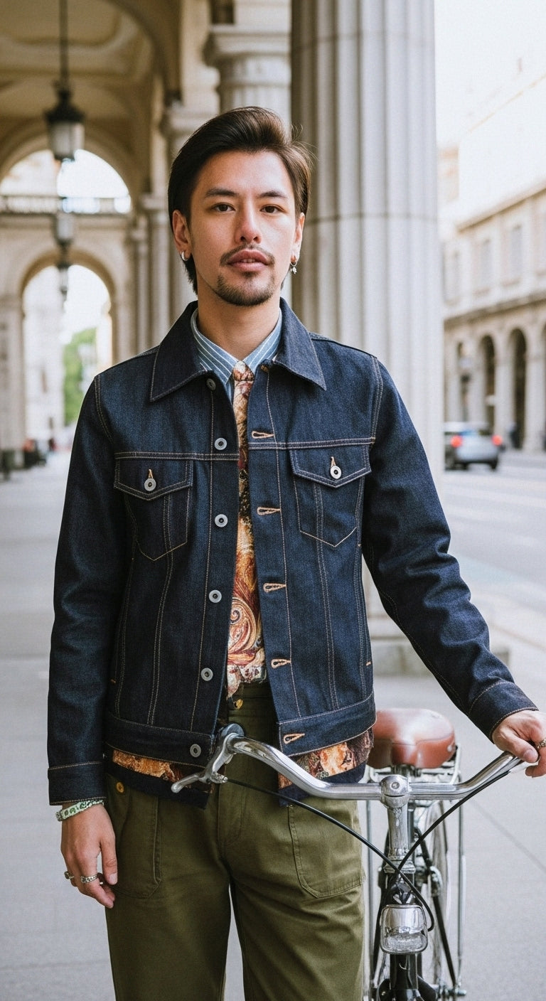 Men's 16oz Selvedge Denim Trucker Jacket - Classic - Side View