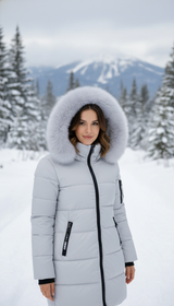 Women's Long Fur Collar Hooded Parka - Elegant - Side View
