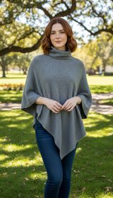 Women's Wool Turtleneck Poncho - Knit Shawl Cape - Image 6