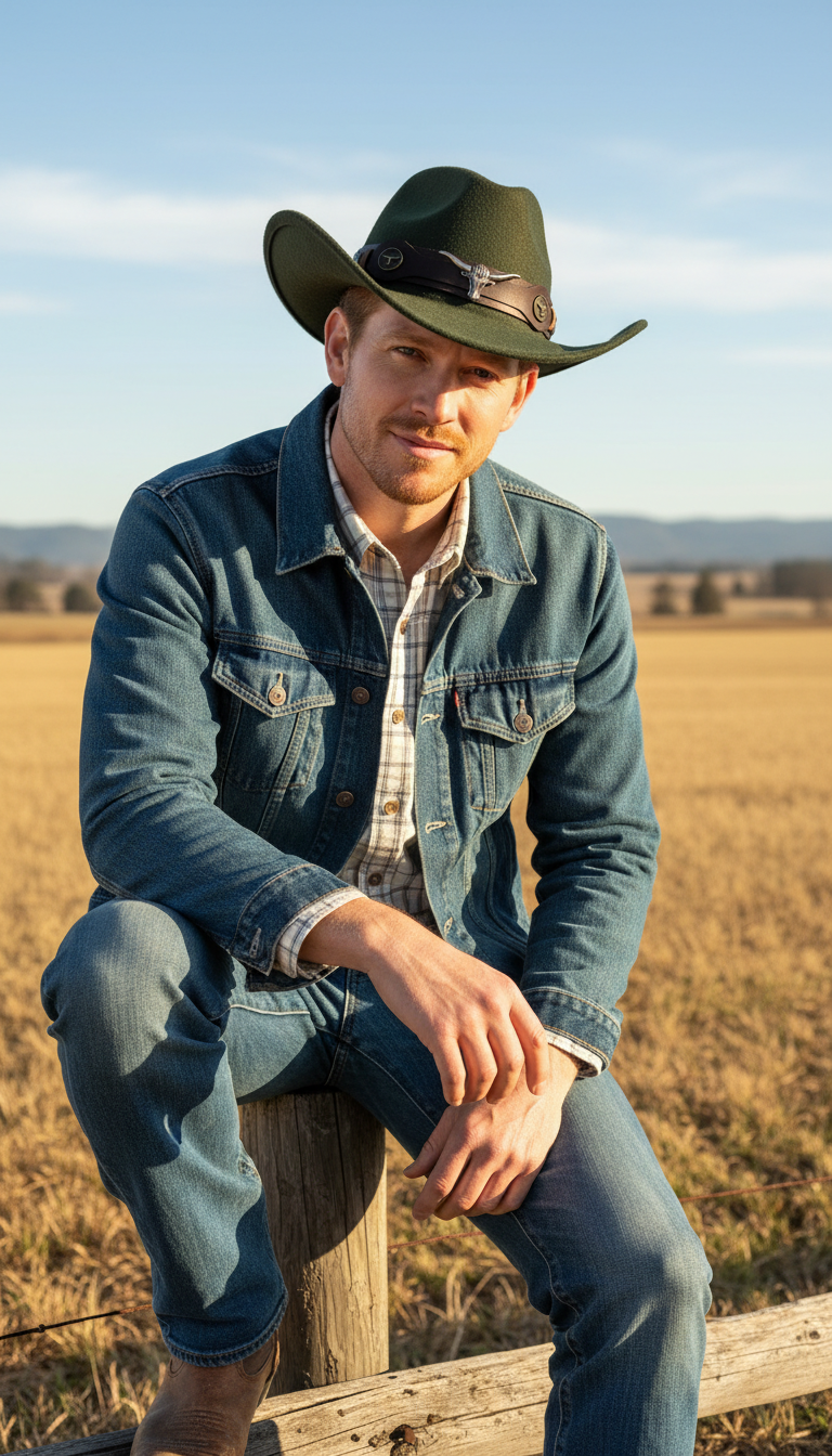 Western Cowboy Hat with Roll Brim - Felt - Side View