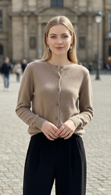 Women's 100% Merino Wool Cardigan - O-Neck Button - Detail Close-Up