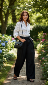 Women's High-Waisted Wide Leg Pants - Pleated Casual - Image 7