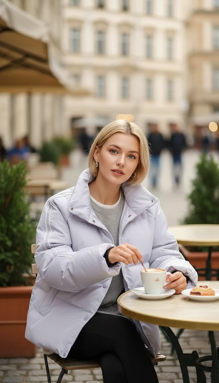 Women's Waterproof Down Jacket - Stand-Up Collar Loose - Side View