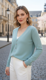 Women's V-Neck Cardigan - Loose Fit Button-Up Sweater - Image 10