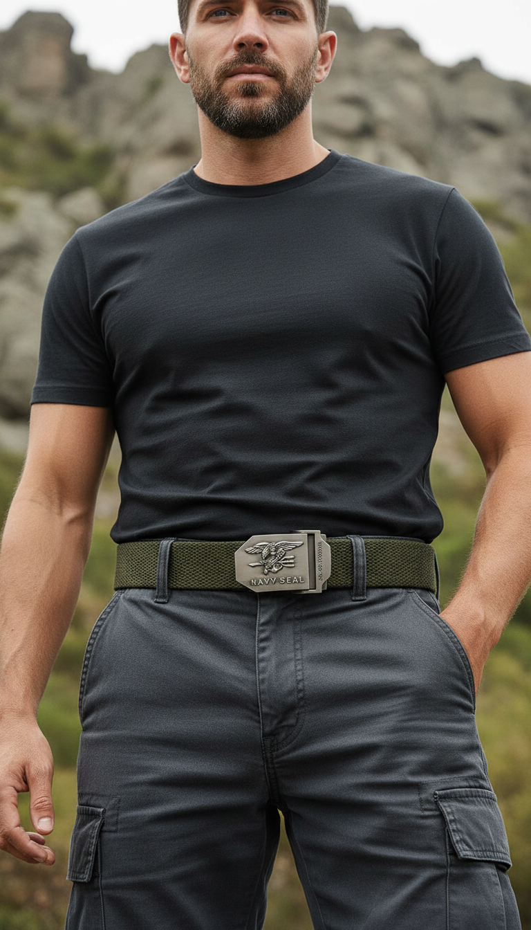 Navy Seal Canvas Military Belt – Premium Leather - Detail Close-Up