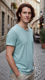 OURYE Men's Cotton Raw Edge Tee - Slim Fit in Coffee
