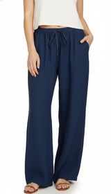 Women's Loose Linen Pants - Wide Leg Casual Trousers with Pockets