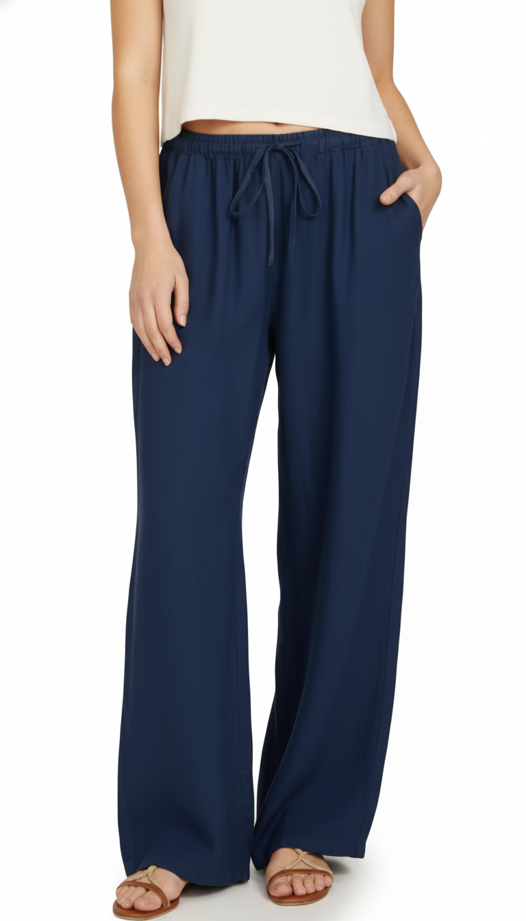Women's Loose Linen Pants - Wide Leg Casual Trousers with Pockets