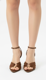 OURYE Women's Suede Heeled Sandals - Strappy in Camel