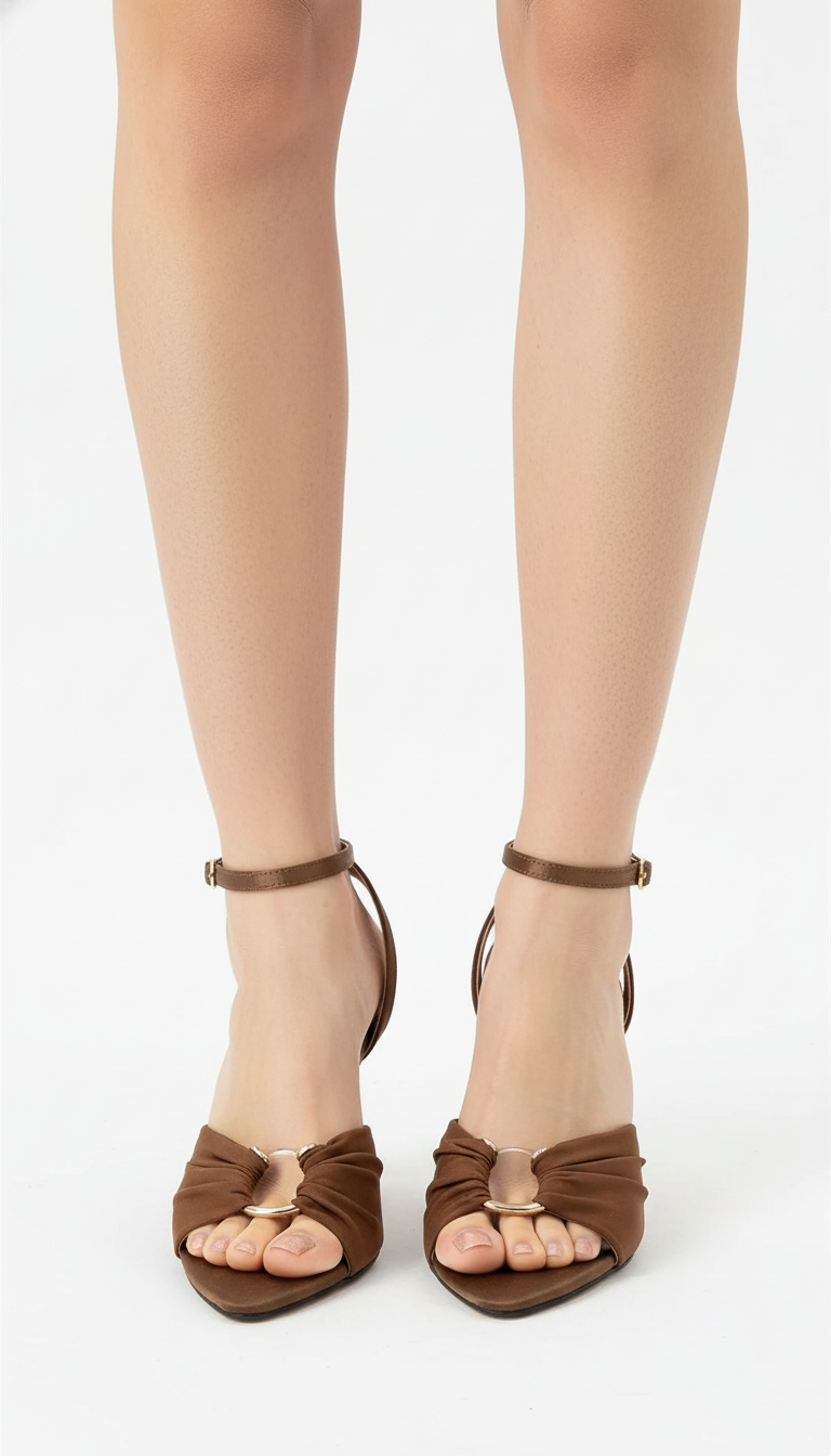 OURYE Women's Suede Heeled Sandals - Strappy in Camel