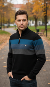 Men's Patchwork Pullover Sweater - Cotton Mock Neck - Image 6