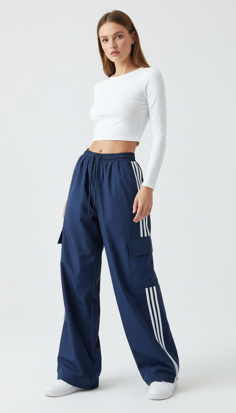 Women's Striped Cargo Joggers - Y2K Baggy Drawstring Sweatpants
