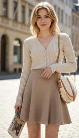 Knitted Mini Skirt – Women's High-Waist Pleated A-Line - Image 5
