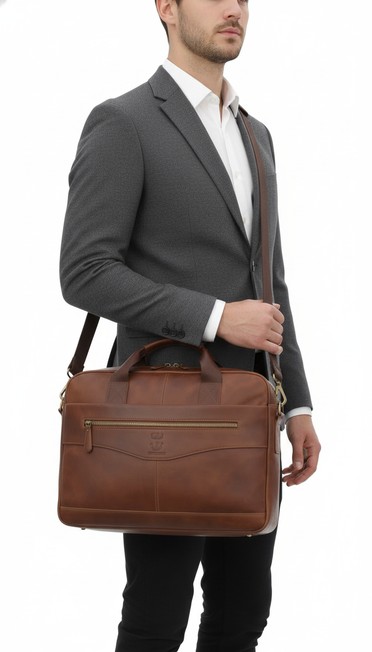 OURYE Men's Genuine Leather Bags - Tailored in Black