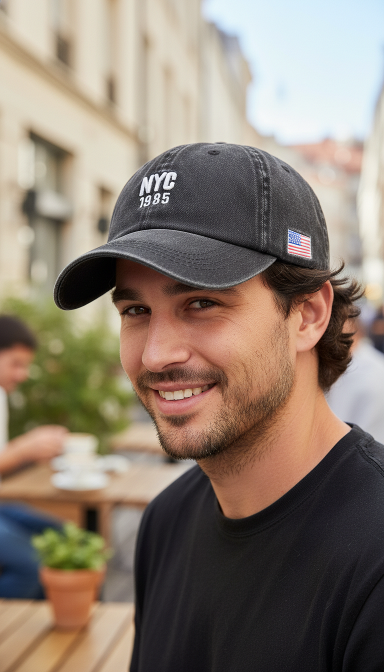 Denim Baseball Cap – Embroidered Letter Snapback Hat - Back View