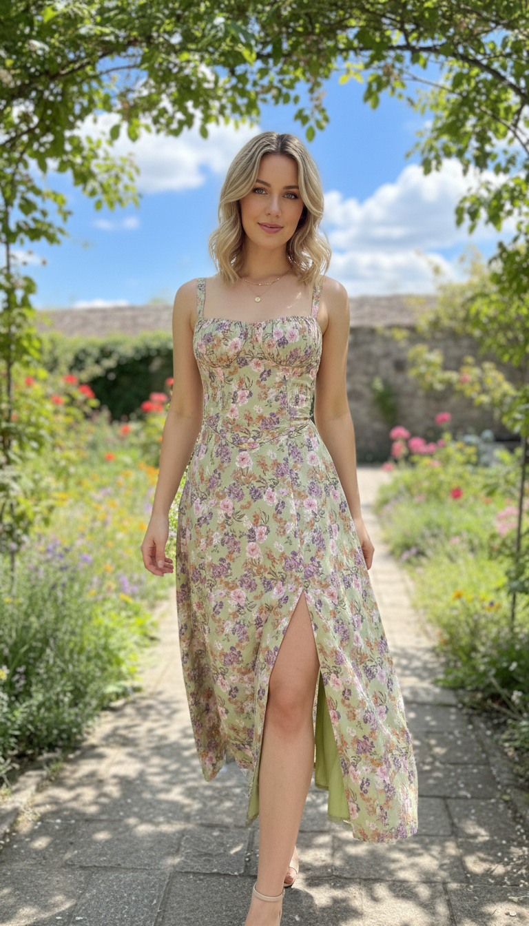 Women's Printed A-Line Camisole Dress - Square Neck - Back View