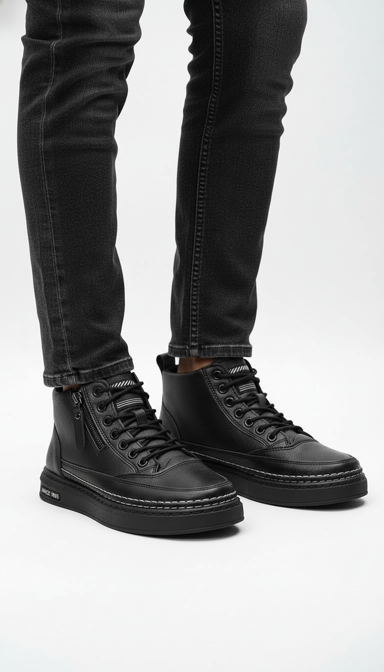 Men's Warm Plush Leather Boots - Mid-Calf Lace-Up Work Boots for Autumn & Winter