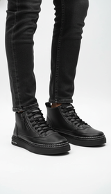 Men's Warm Plush Leather Boots - Mid-Calf Lace-Up Work Boots for Autumn & Winter