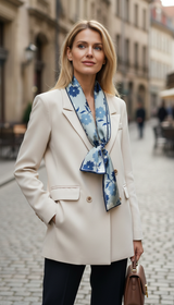 Women's Silk Feel Printed Scarf - Luxury Long - Front View