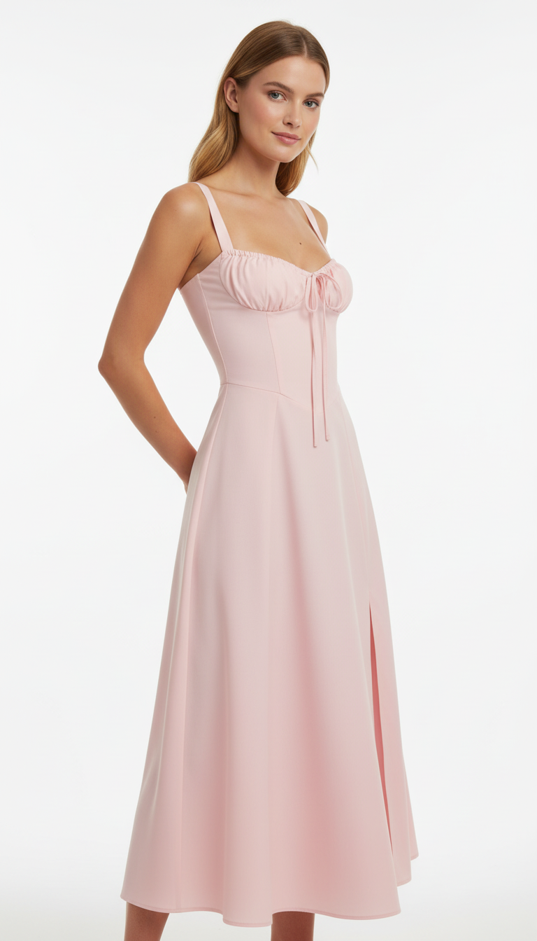 Women's Printed A-Line Camisole Dress - Square Neck Empire Waist Midi